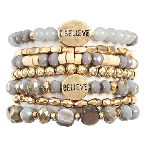 Believe Stacked Bracelet | Grey