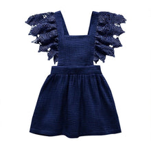 Load image into Gallery viewer, Navy Flutter Sleeve Tie Back Dress