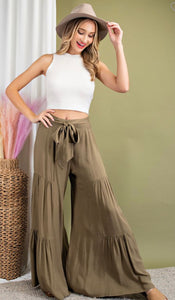 Tiered Wide Leg Pant| Olive